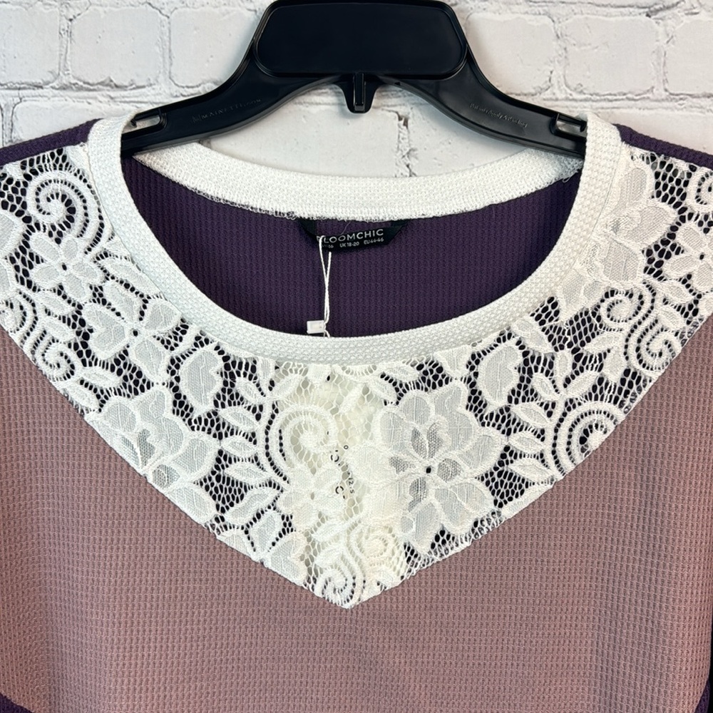 BloomChic Purple Lace Accent Waffle Knit Top Plus Size 1X - Picture 5 of 7